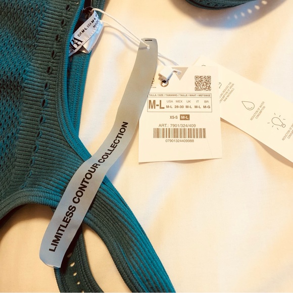 Zara M/L Teal Blue Perforated Seamless Contour Collection Bodysuit Crochet Knit - Picture 5 of 14